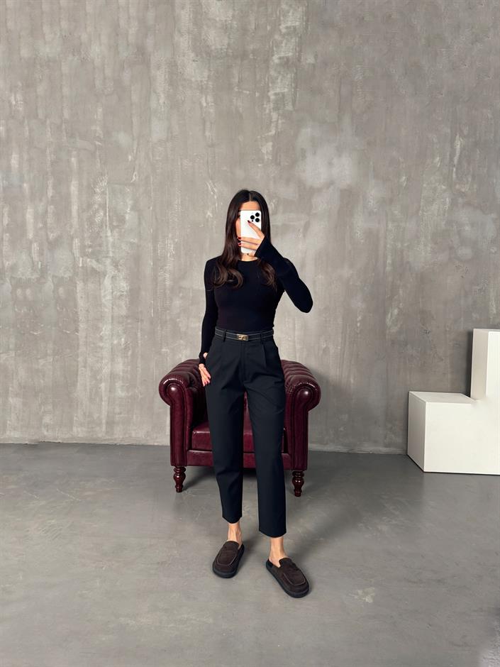 Nora Siyah Kumaş Pantolon