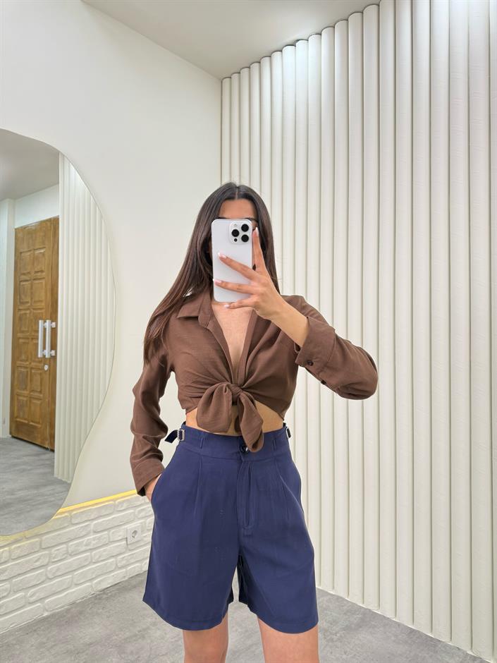 Lacivert Beli Kemerli ZR Model Cepli Şort Gaus00318