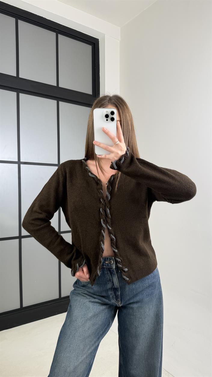 Acı Kahve Önü Biritli Triko Hırka GAUS-00861