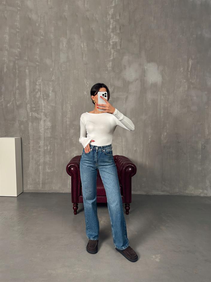 Pooki Mavi Yıkamalı Wide Leg ZR Jean