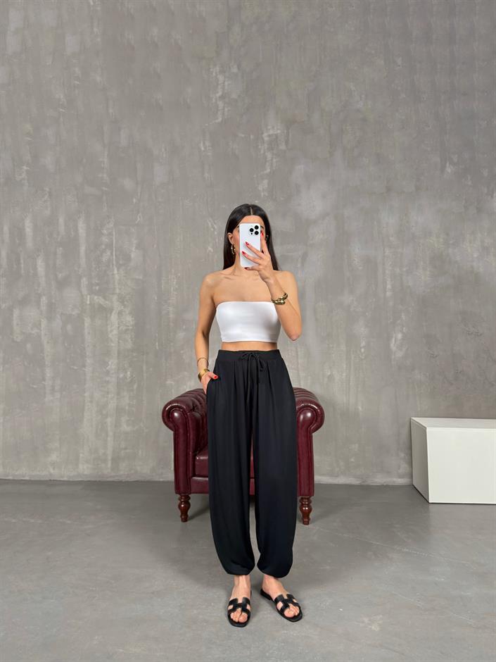 Siyah Cepli Modal Muadil Şalvar Pantolon Gaus00207