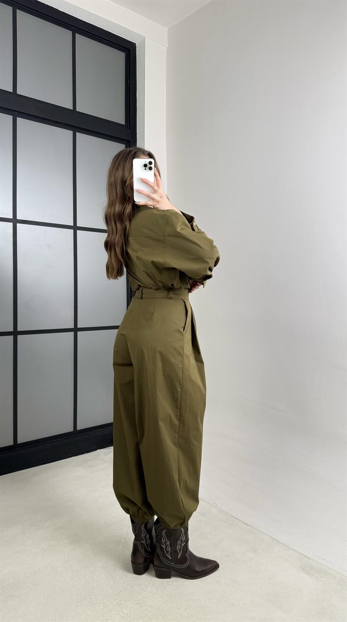 Yağ Yeşili Gömlek Paça Lastikli Pantolon İkili Takım GAUS-01114