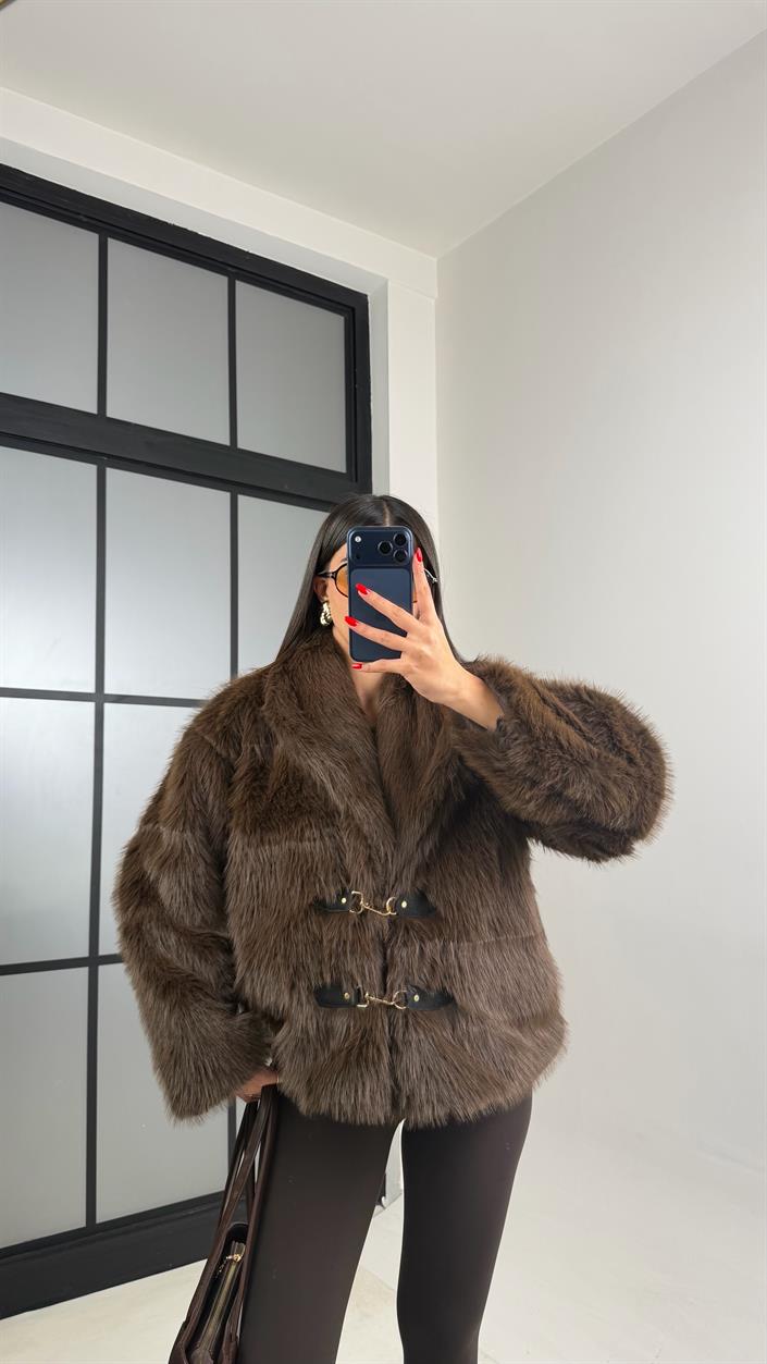 Acı Kahve Astarlı Tokalı Premium Kürk GAUS-00867