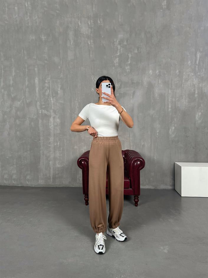 İsolde Kahve Paça Lastikli Premium Modal Kumaş Pantolon