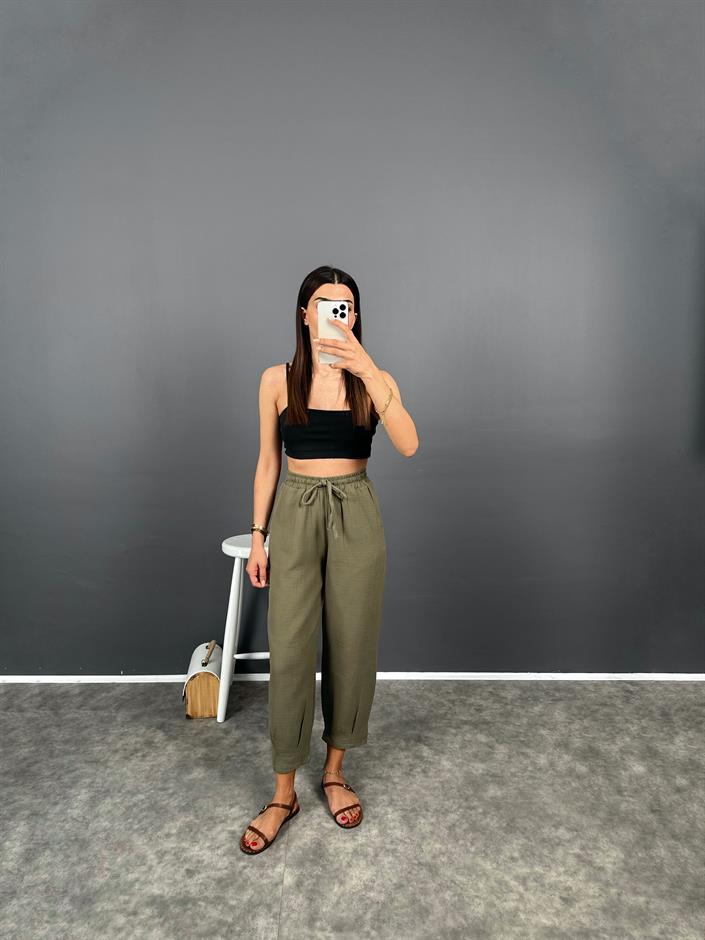 Lonsa Haki Müslin Kumaş Pantolon