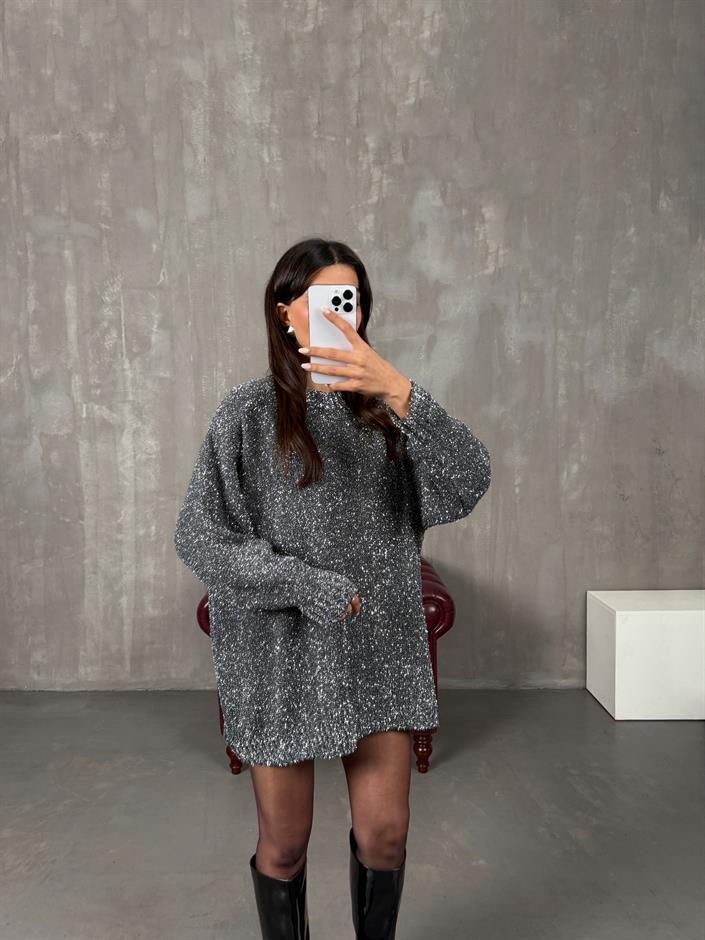 Holis Gri Simli Oversize Kazak