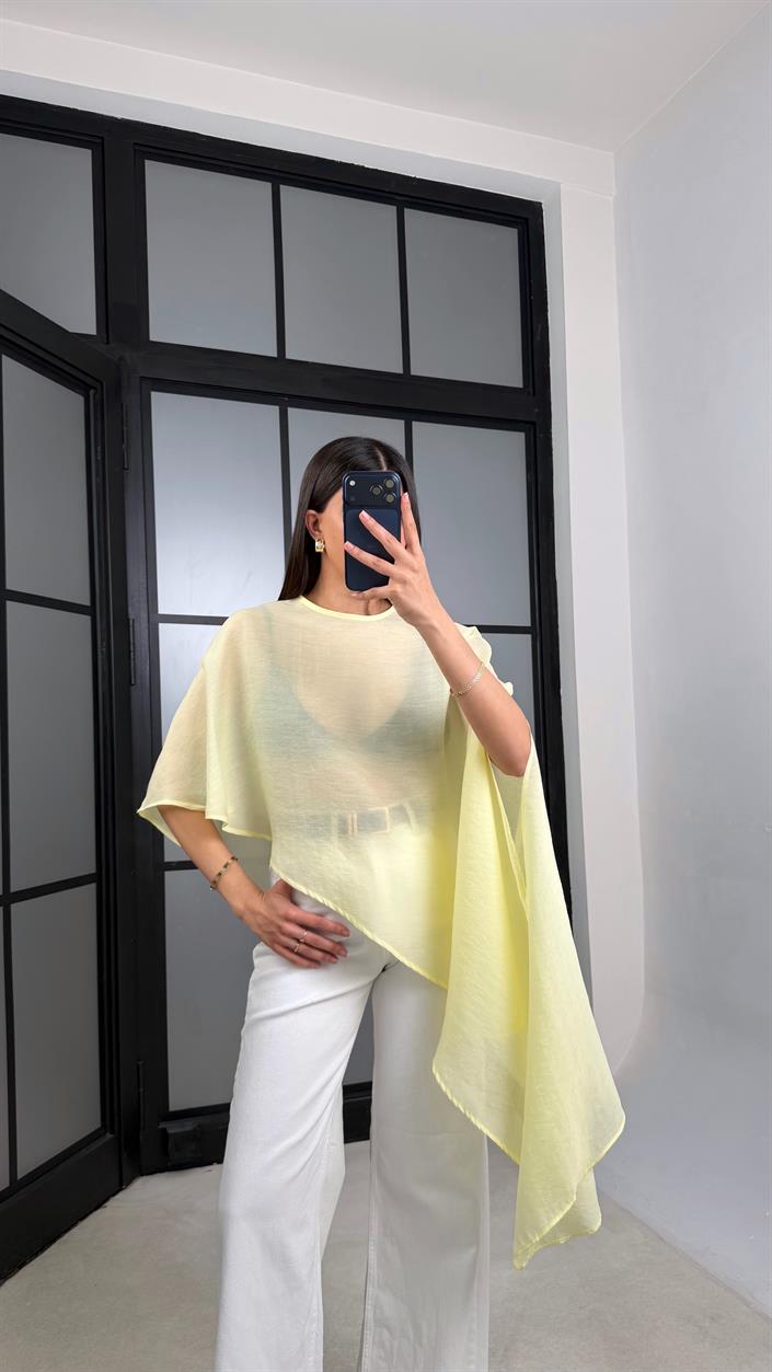 Sarı ZR Model Asimetrik Transparan Bluz GAUS-01366