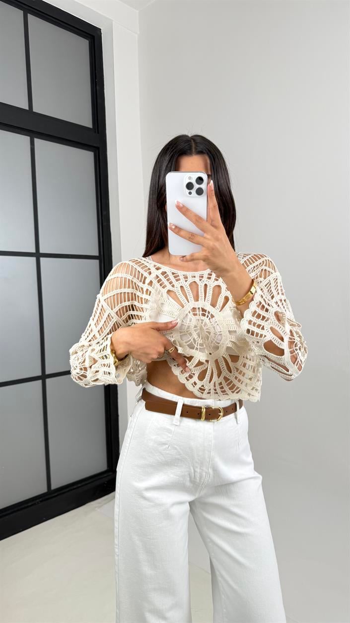 Taş Örme Ajurlu Triko Bluz Gaus00550