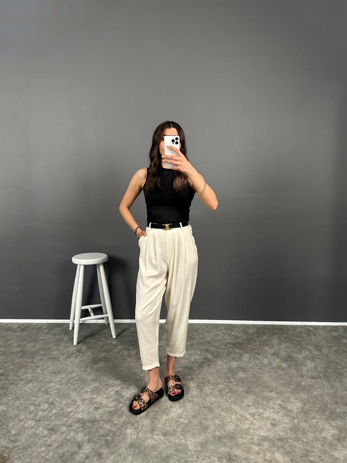 Wuud Krem İthal Kumaş Şalvar Pantolon