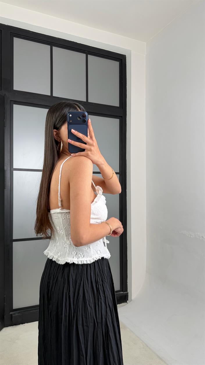 Beyaz Ayarlanabilir Askılı Bağlamalı Dantelli Atlet GAUS-01506