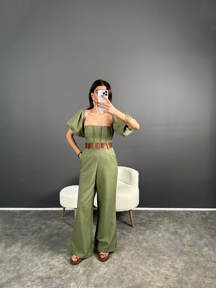 Nick Haki Keten Kemerli Balon Kol Tulum 