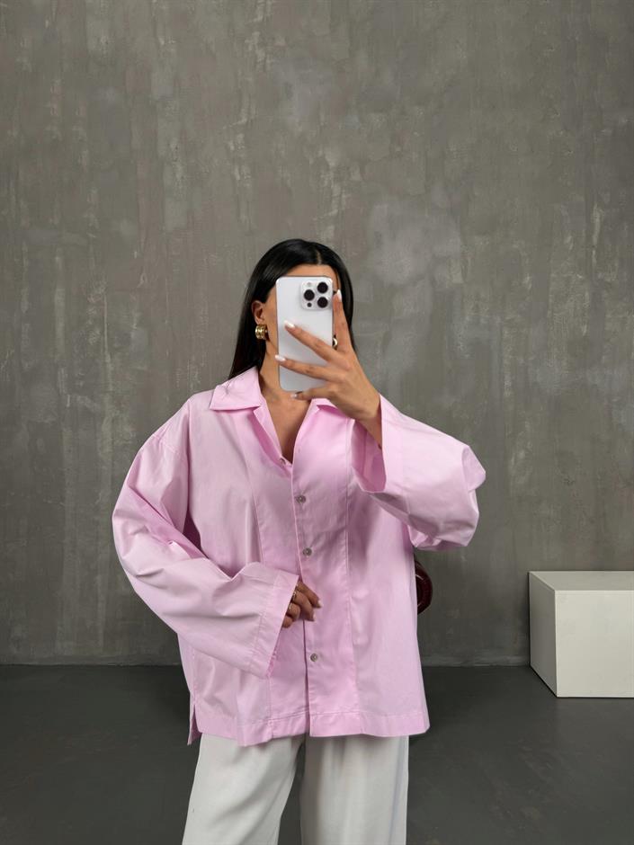 Pembe Poplin Oversize Gömlek Gaus00066