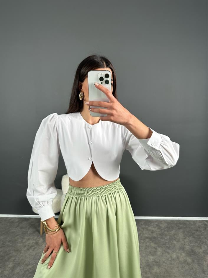 Galen Beyaz Crop Gömlek