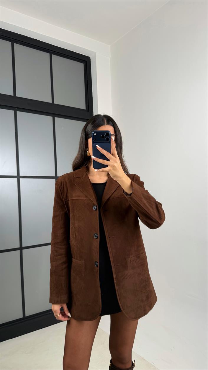 Kahve Astarlı Blazer Süet Ceket GAUS-00605