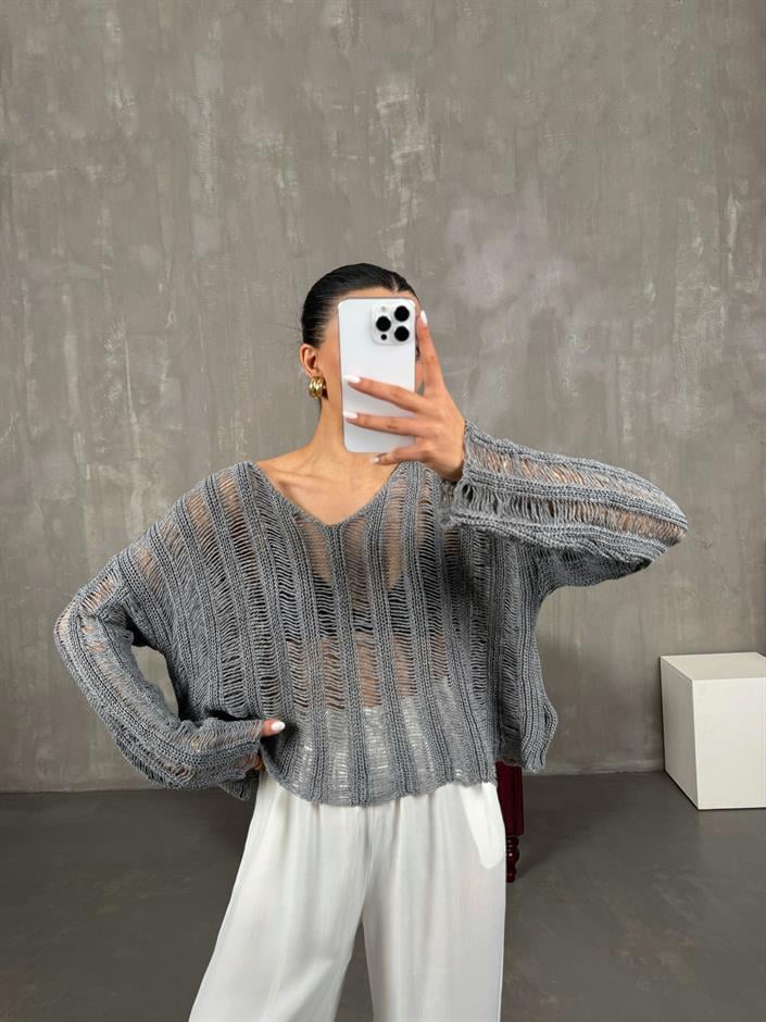 Gri Ajurlu Triko Gaus00027