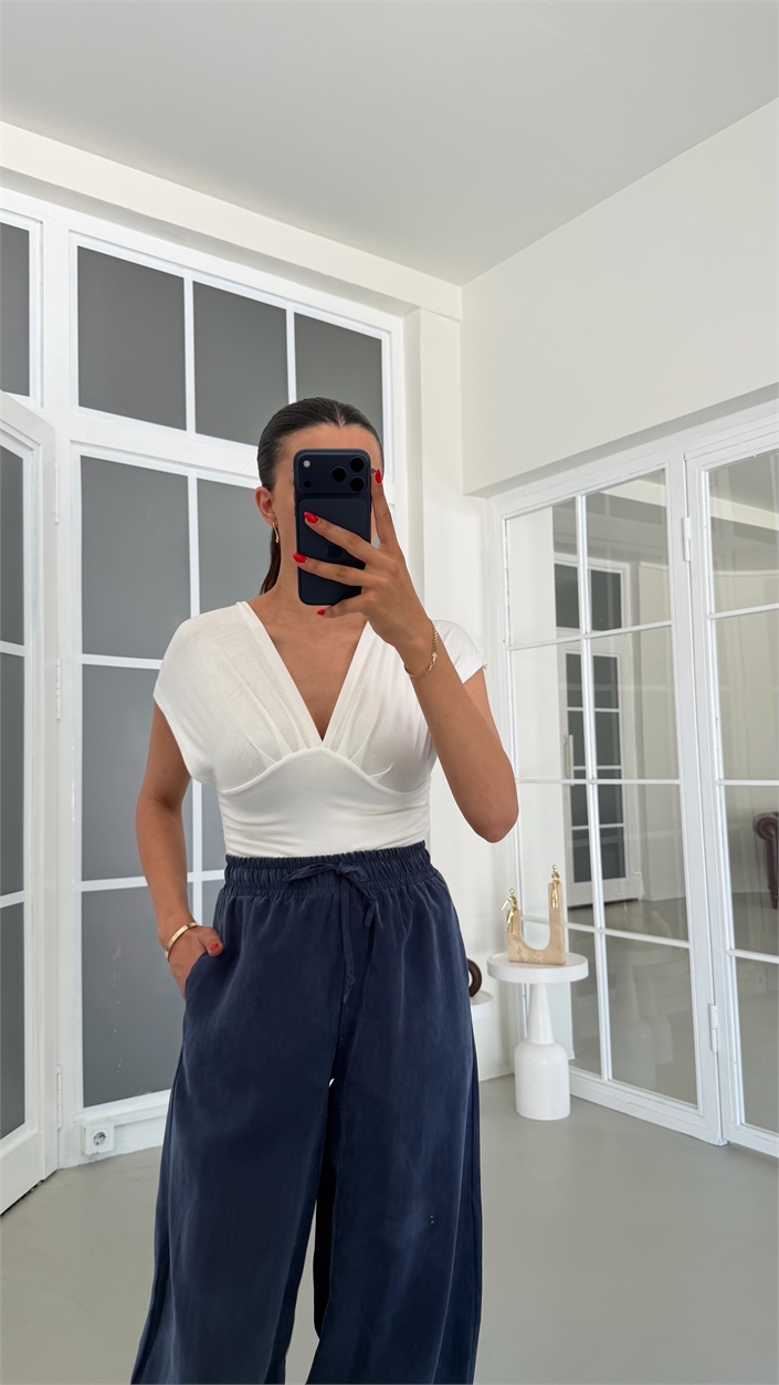Lacivert MD Muadil Beli Lastikli Tencel Pantolon GAUS-01848
