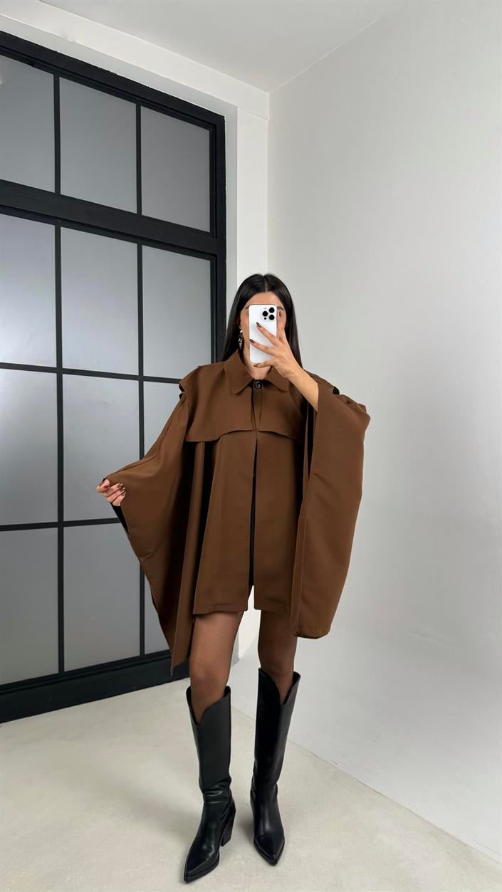 Kahve Premium Tasarım Panço Trençkot GAUS-00156