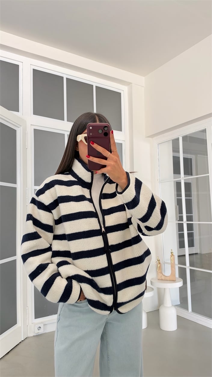 Lacivert Çizgili Polar Sweatshirt GAUS-02288 GAUS-01916