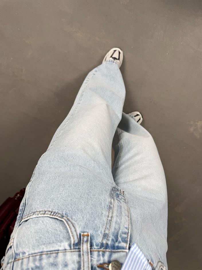 Garden Buz Mavi Belden Lastikli Wide Leg Jean