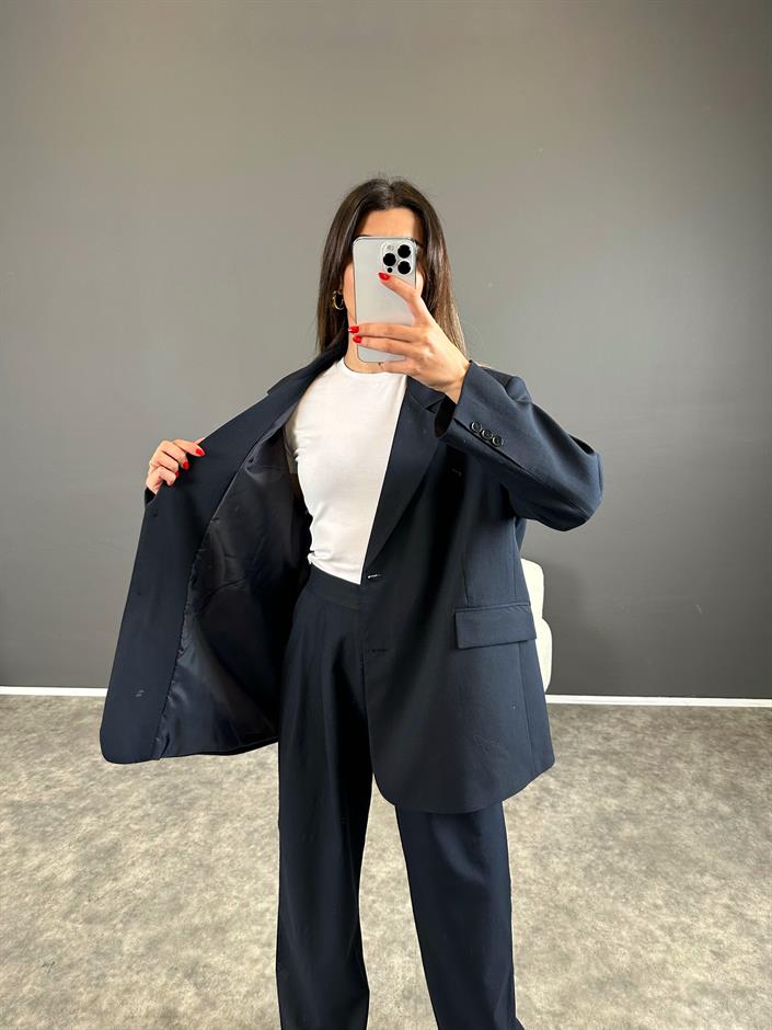 Pascal Lacivert Oversize Astarlı Blazer Ceket