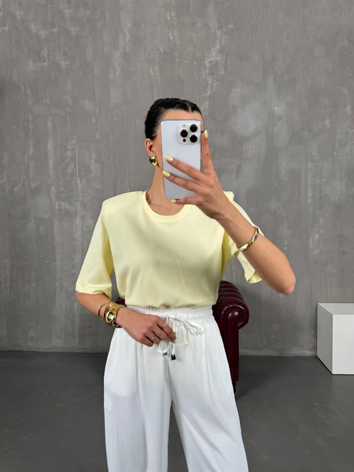 Sarı Bisiklet Yaka Vatkalı Basic Tshirt Gaus00118