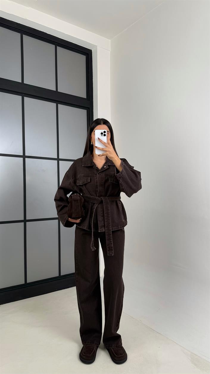 Acı Kahve Kuşaklı Denim Takım GAUS-00221