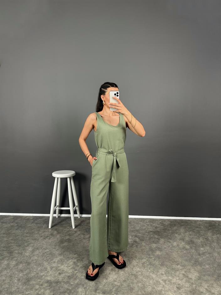 Korel Haki Keten Kemerli Tulum