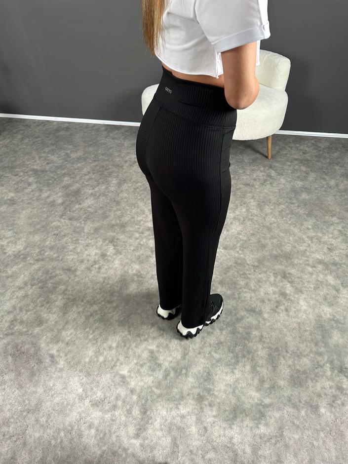 Oysh Baskılı Siyah Fitilli Pantolon 