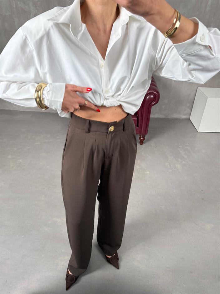 Sagura Kahve Beli Lastikli Cepli Premium Pantolon