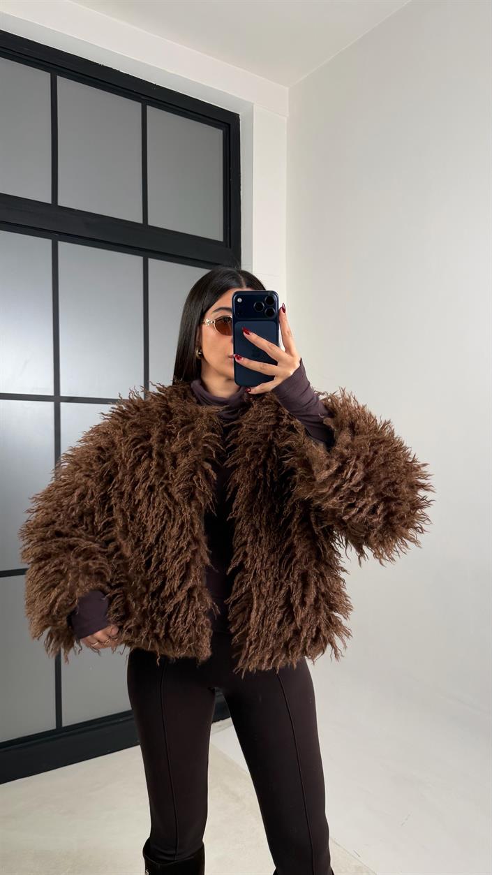 Kahve Saçaklı Astarlı Kürk GAUS-00750