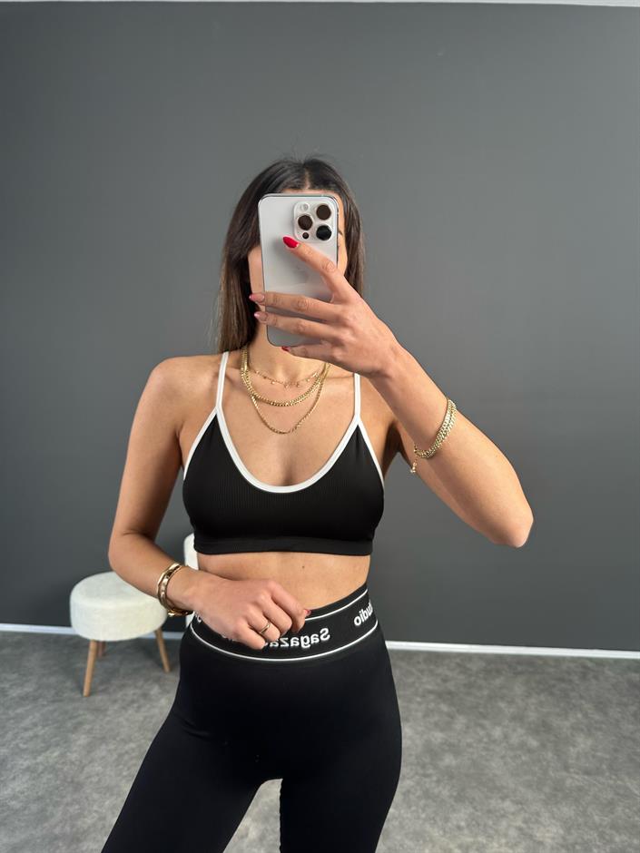 كروب غير مبطّن أسود بحمالات رفيعة مع شريط 