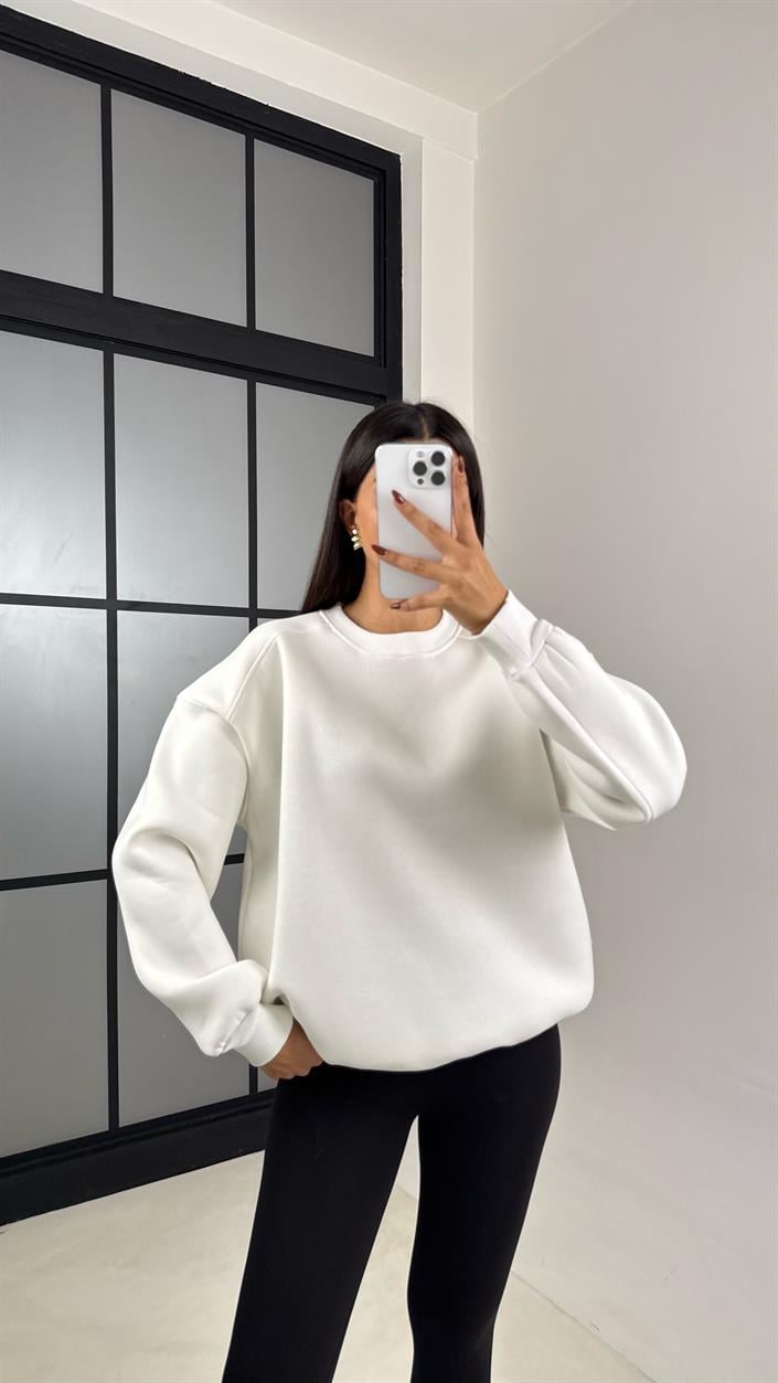 Beyaz Şardonlu Basic Sweatshirt GAUS-00219