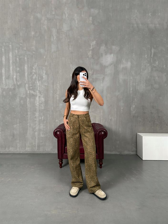 Leopar Desenli Gabardin Pantolon