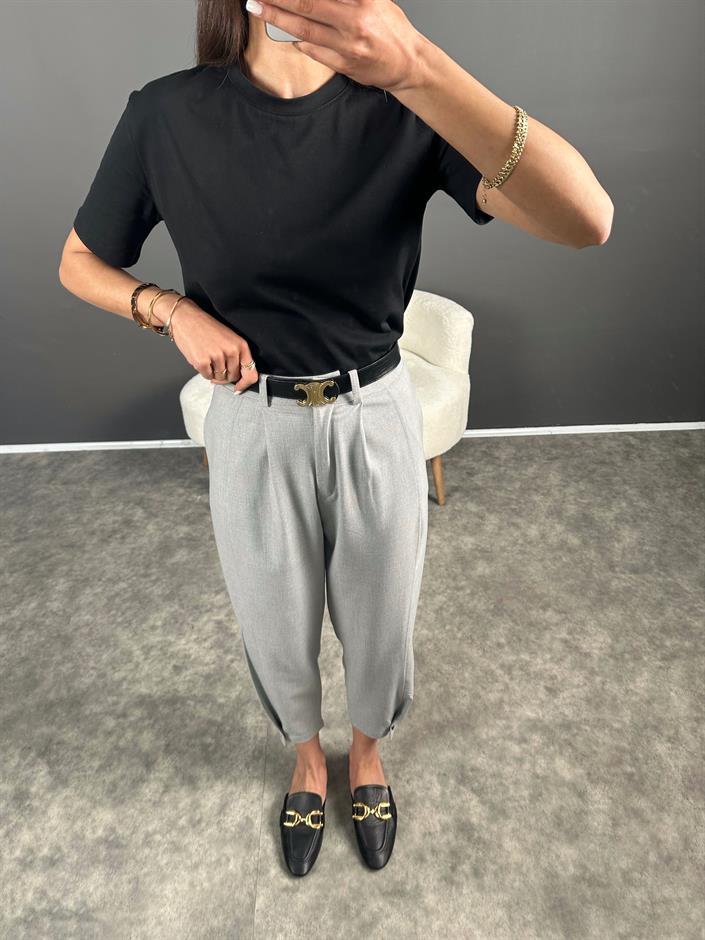 Gri Paçası Düğmeli Zr Model Pantolon