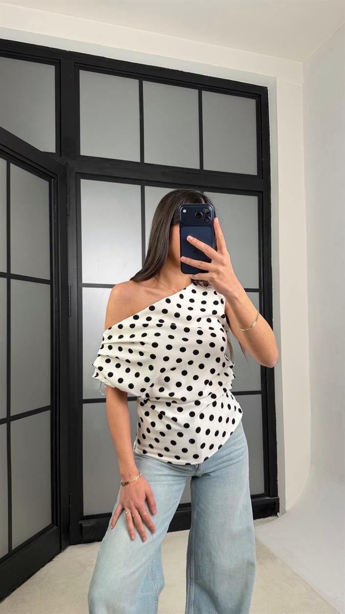 Beyaz Puantiyeli Bluz GAUS-01296