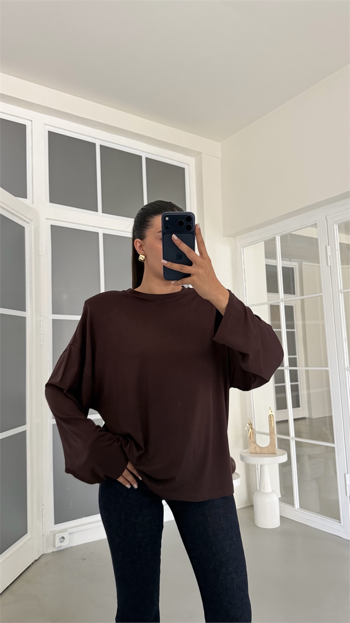 Kahve Vatkalı Basic Bluz GAUS-02149