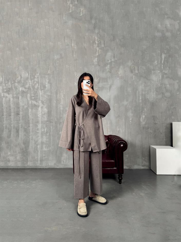 Drex Kahve Yumuşak Kaşe Kimono Takım