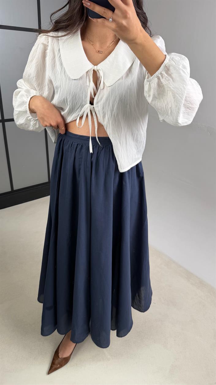 Lacivert Vual Astarlı Prenses Etek GAUS-01148