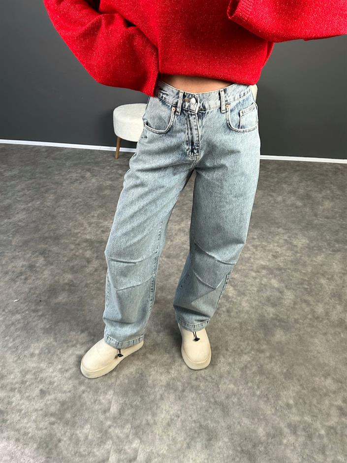  Kar Yıkamalı Paça Lastikli High Waist Jean