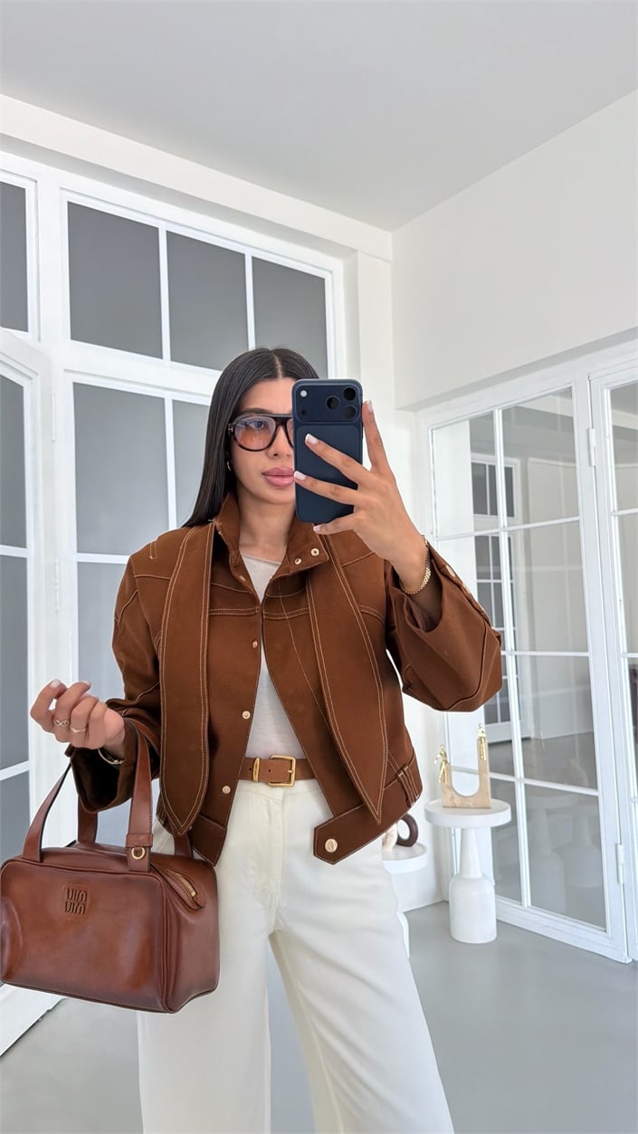Taba Vatkalı Astarlı Fular Detaylı Premium Ceket GAUS-02045 GAUS-02046