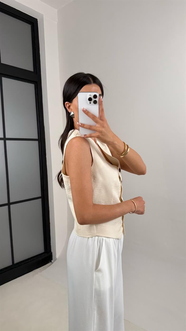 Taş Astarlı Kırışık Kumaş Yelek Gaus00539