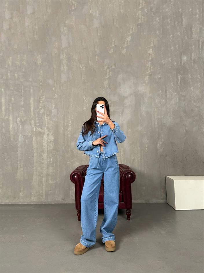 Ravita Açık Mavi Düğmeli Tasarım Premium Denim Takım