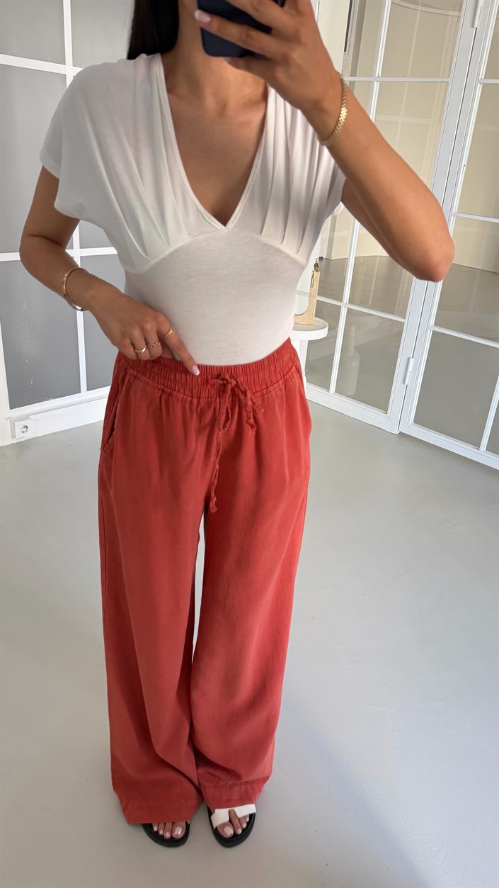 Kiremit Beli Lastikli Tencel Denim Pantolon GAUS-01474