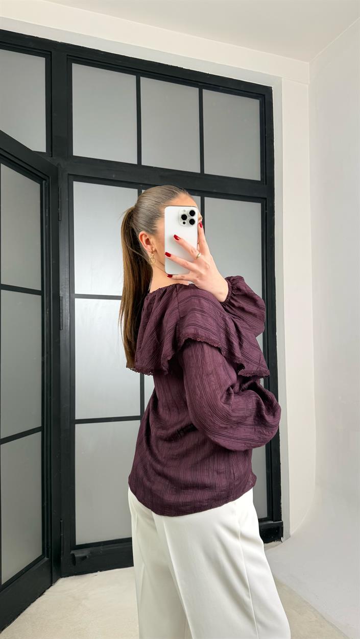 Mürdüm Bebe Yaka Volanlı Gömlek GAUS-01274