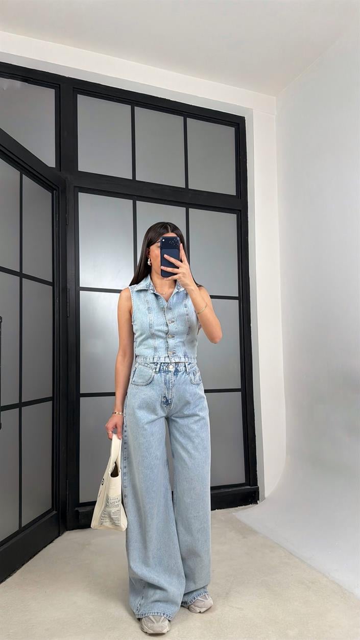 Buz Mavi Yelek Pantolon Premium Denim Takım GAUS-01285