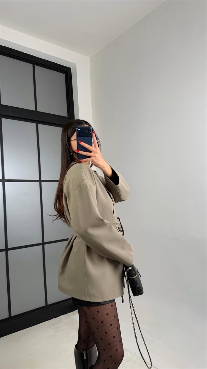 Haki Astarlı Kemerli Muadil Ceket GAUS-00990