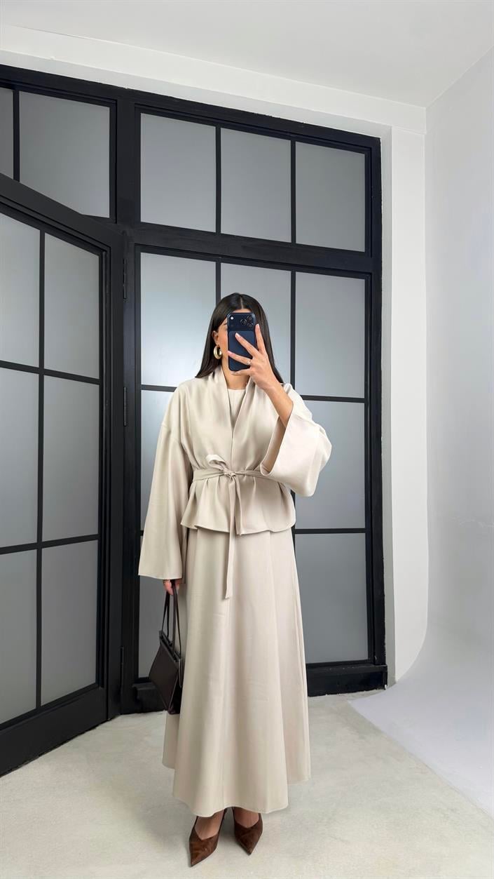 Taş Kuşaklı Ceket Elbise Premium Tencel Takım GAUS-01165