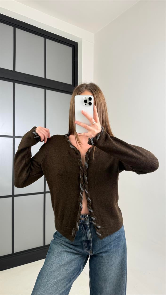 Acı Kahve Önü Biritli Triko Hırka GAUS-00861