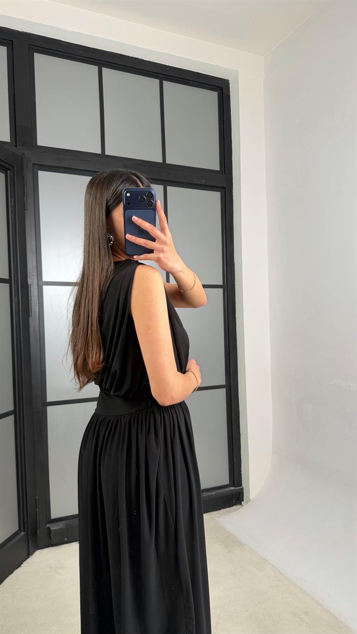 Siyah Sıfır Kol Zr Model Tasarım Elbise GAUS-01362