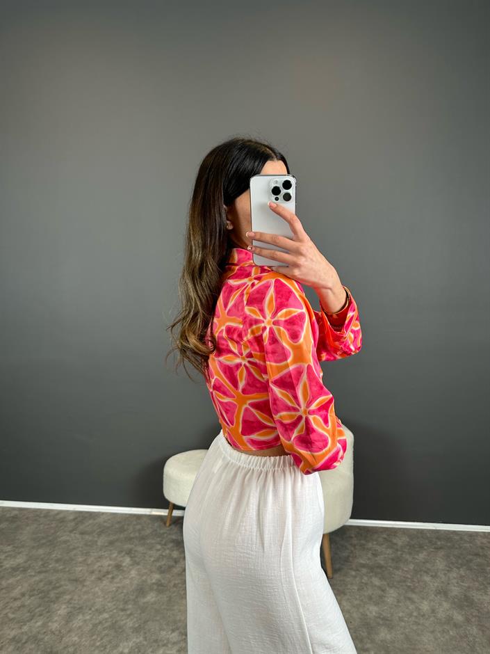 Pembe İthal Yumuşak Saten Bağlamalı Bluz